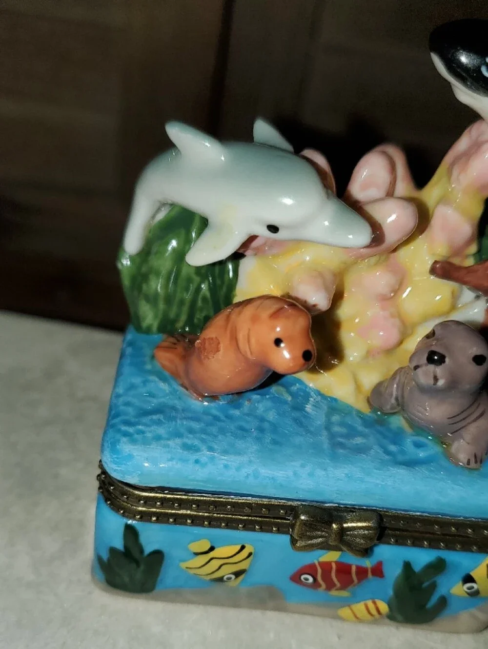 Underwater Ocean Scene Trinket Box with Orca, Dolphin, Seals